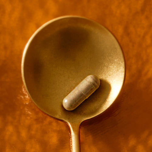 Curryferrin Eisenkapsel auf goldenem Löffel